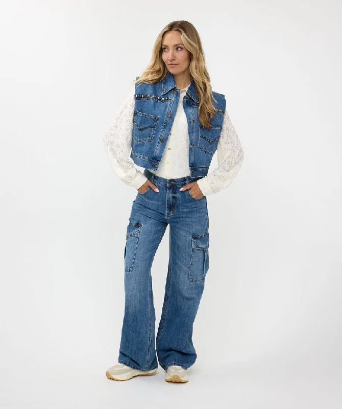 Closeout Sale Esqualo Jeans Blue Gilet Denim With Stones