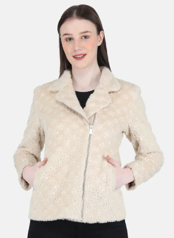 padded puffer coatWomen Beige Embroidered Coat