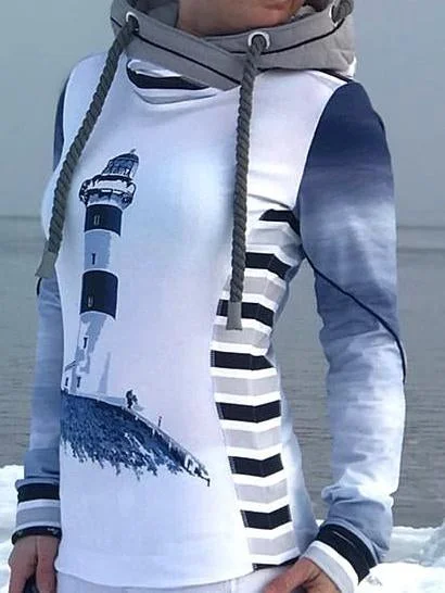 Deep Discounts Printed Hooded Large Size Long Sleeve Sweatshirt