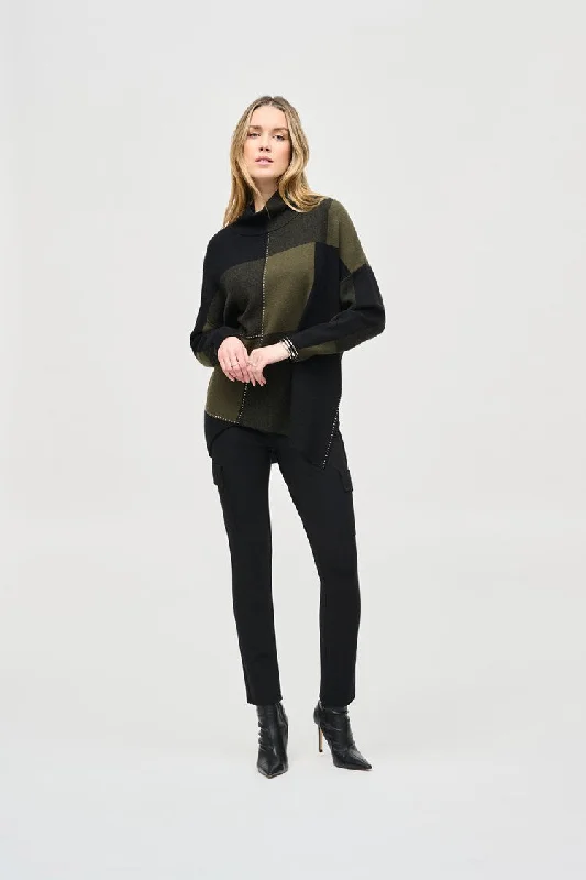 Instant Savings Joseph Ribkoff Iguana/Black Color-Block Jacquard Knit Pullover