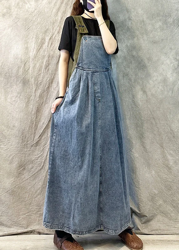 Markdown Madness Light Blue Casual Loose Patchwork Suspender Denim Dress Spring
