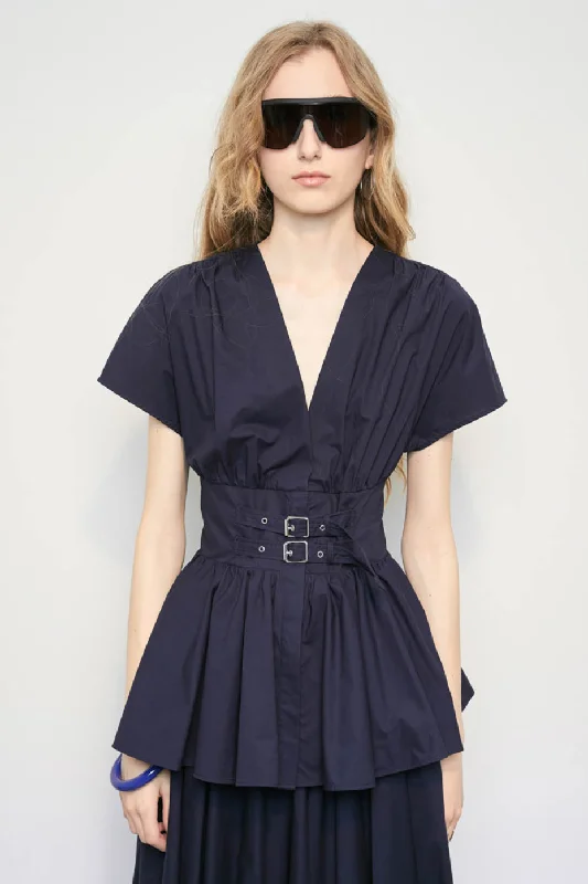 Overstock MEIMEIJ Navy Belted Shirt Top