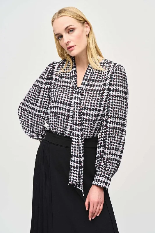 Buy Now Joseph Ribkoff Georgette Plaid Puff Sleeve Top