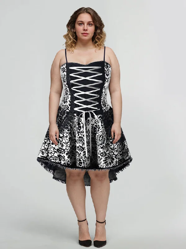 flowy evening dressHalloween Gothic Lace High Low Hem Dress