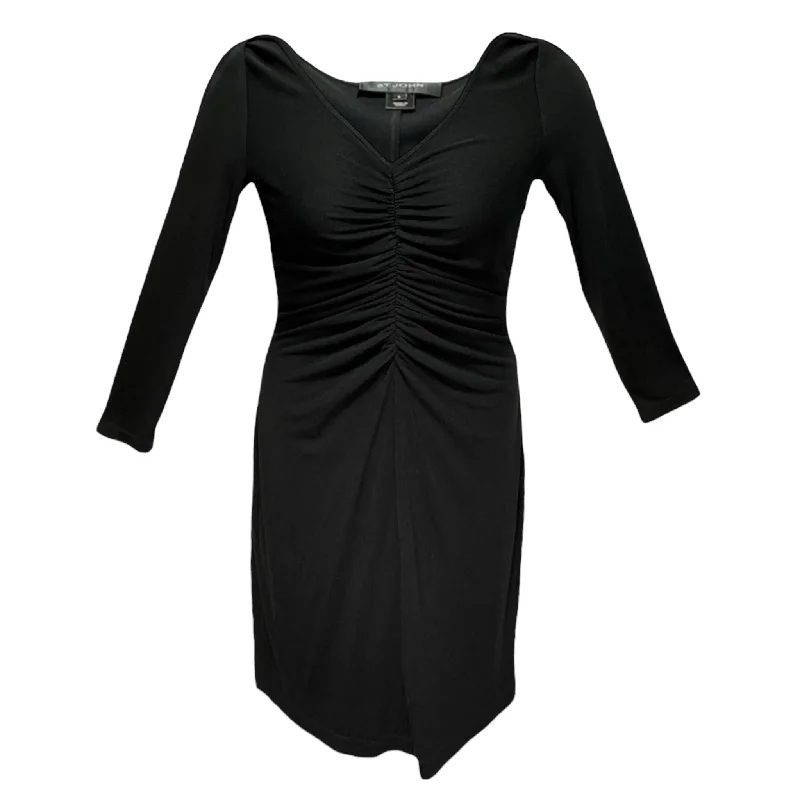 Reduced Prices V-Neck Ruched Long Sleeve Dress Luxury Designer By St John Collection In Black, Size: 6