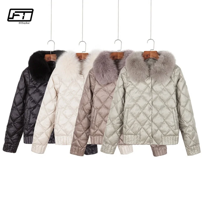 insulated coatFitaylor Women Down Jacket Winter Warm Ultra Light Real Collar Short Jacket White Duck Down Parka Elegant Coat Outwear