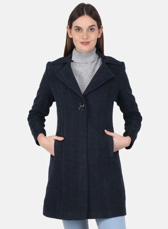 Deep Discounts Women NAvy Blue Solid Coat