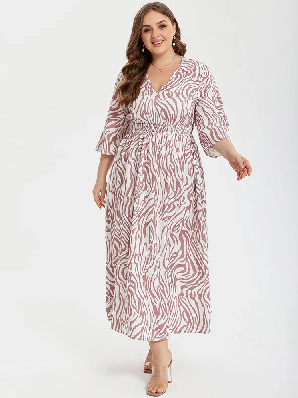 flowy dressZebra Striped V-Neck Elastic Waist Pocket Maxi Dress