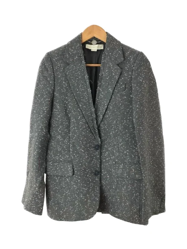 Limited Stock Women's Tweed 2 Button Single Breasted Blazer With Raw Hem In Grey