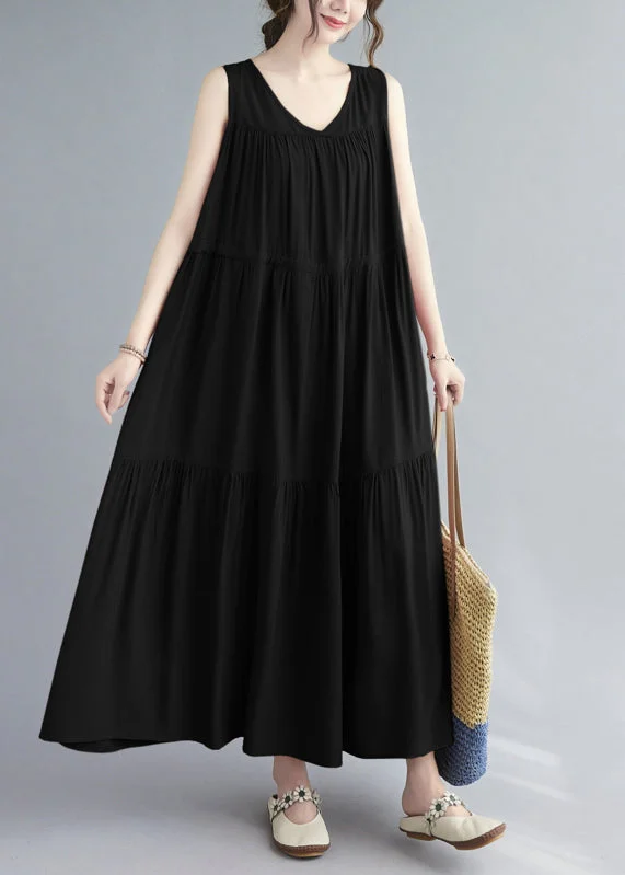 Price Fest Natural Black Wrinkled Patchwork Long Dress Summer