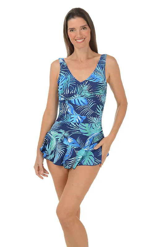 Extra Savings Island Ferns Twist Tank Skirted Swimsuit