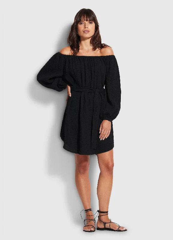 Clearance Sale Double Cloth Summer Cover Up  - Black