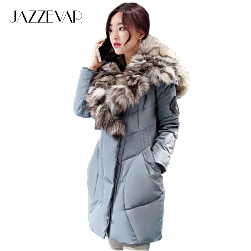 comfortable winter coatJazzevar 2017 New Fashion Women's Winter Warm Down Coat Parkas 80% white duck with luxurious large real fox fur Down Jackets