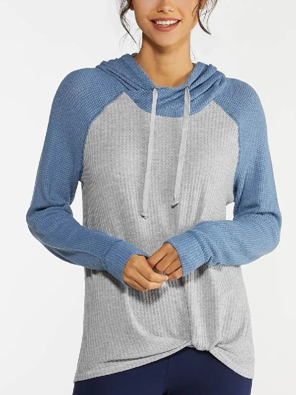 Epic Deals Knotted Waffle Hooded Colorblock Top