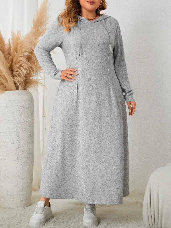 floral dressSoft Heather Grey Hooded Loose Pullover Maxi Dress