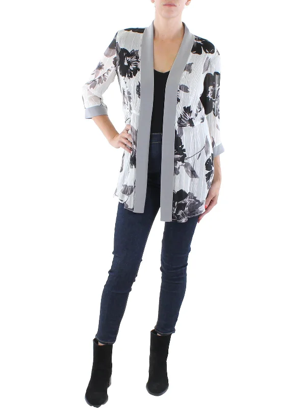 Deal of the Week Petites Womens Chiffon Metallic Duster Blazer