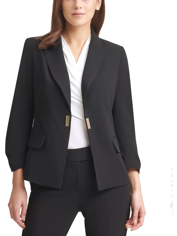Great Deals Petites Womens Woven Snap Front One-Button Blazer
