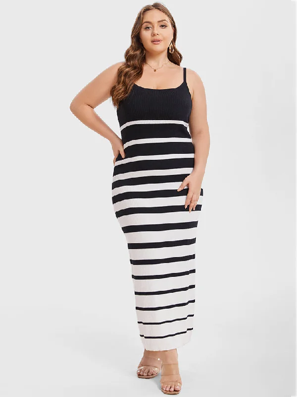 ashionable dressStriped Pattern Cami Maxi Knit Dress