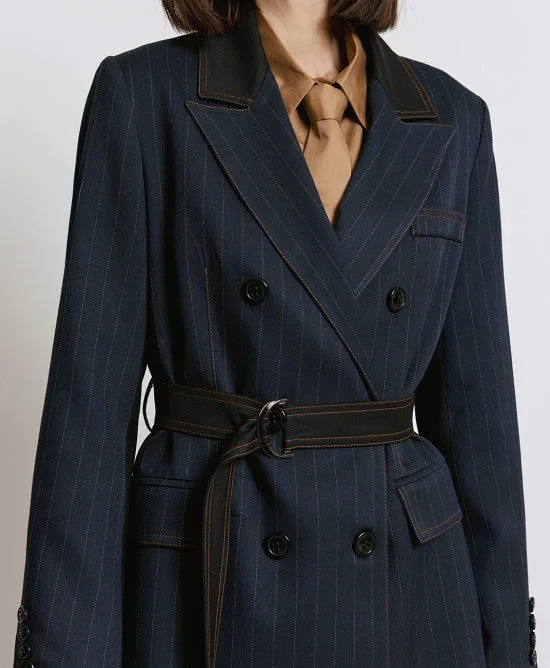 casual day dressAccess Fashion Navy Striped Blazer With Belt