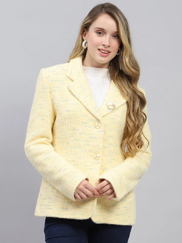 Unbeatable Prices Women Mustard Self Design Collar Full Sleeve Coat