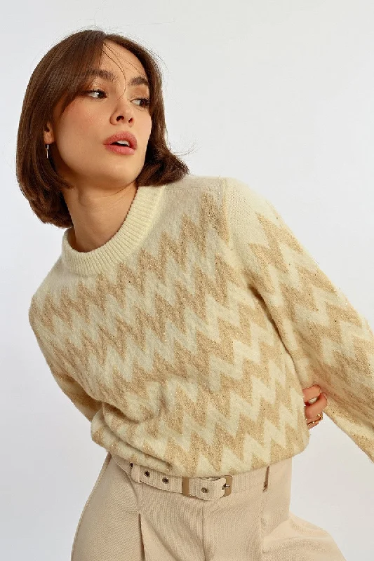 Don't Wait Lili SIdonio Off White Jumper With Gold Zig Zag Print