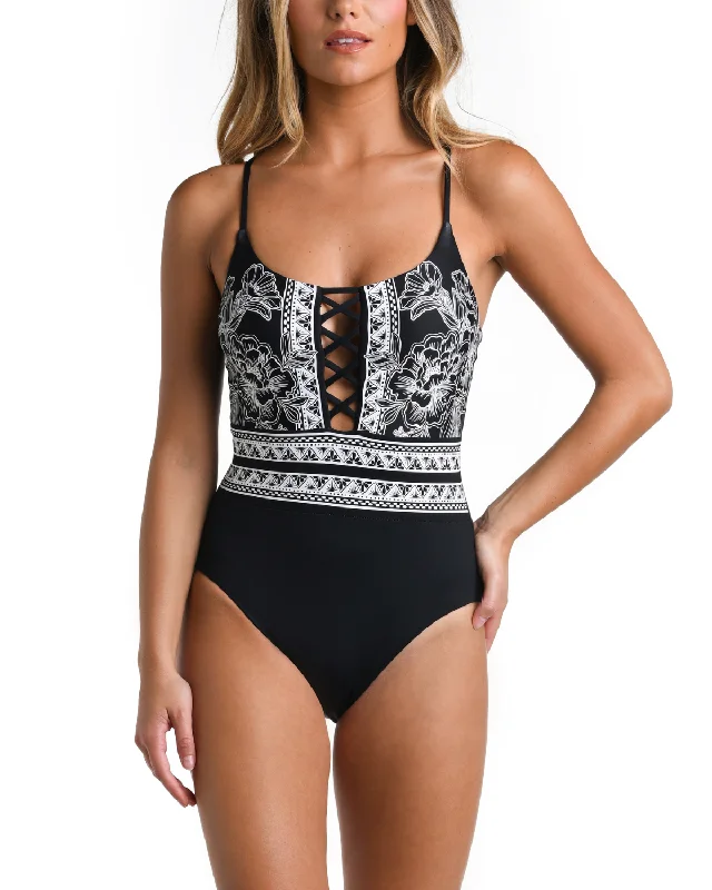 Low Prices 2024 La Blanca Shadow Floral Plunge Front Strappy Back One Piece - Lb4cf21