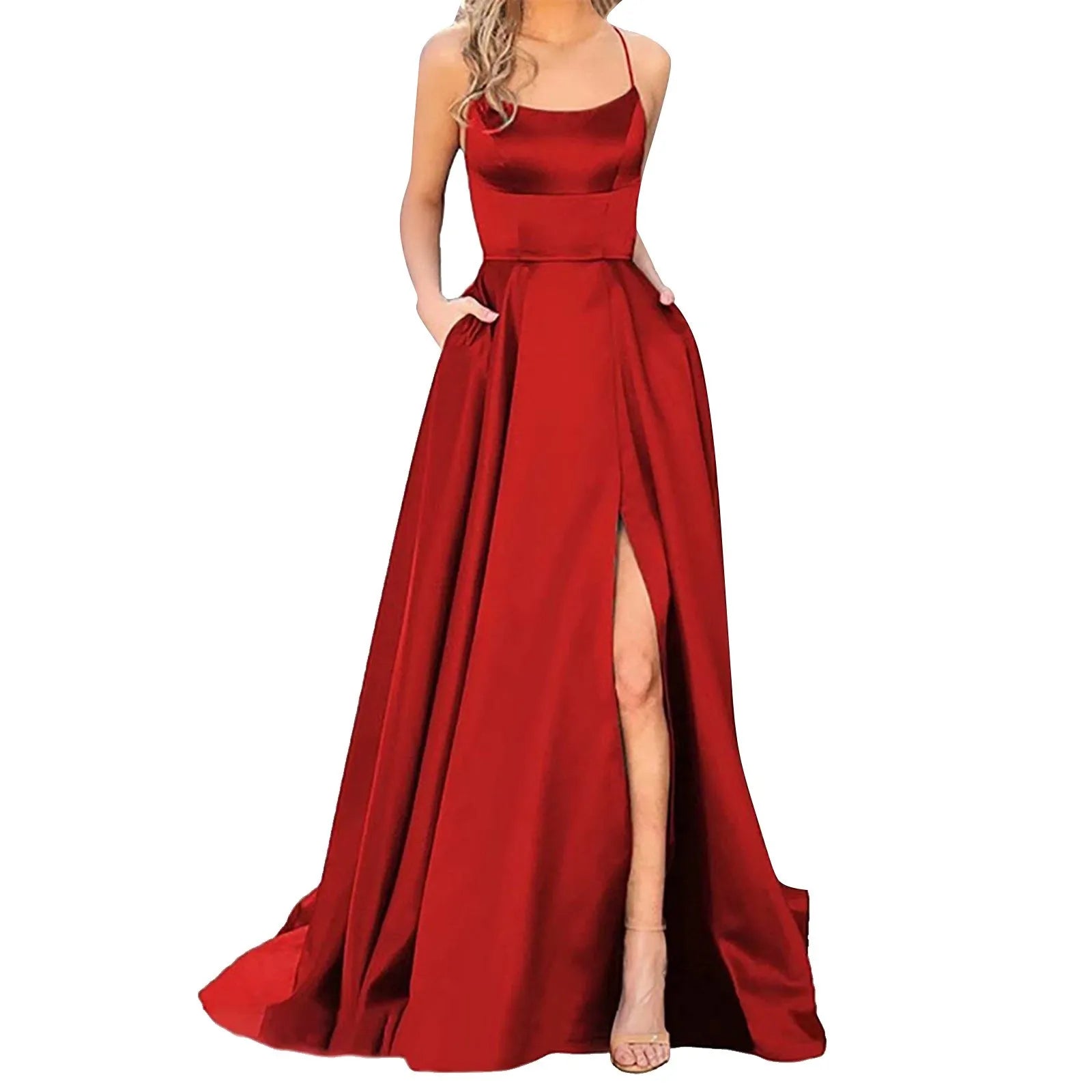 floral midi dressJuliaFashion - Red Velvet Evening Elegant One Shoulder Formal Party Gown Long Maxi Spaghetti Straps Bridesmaid For Weddings Dress