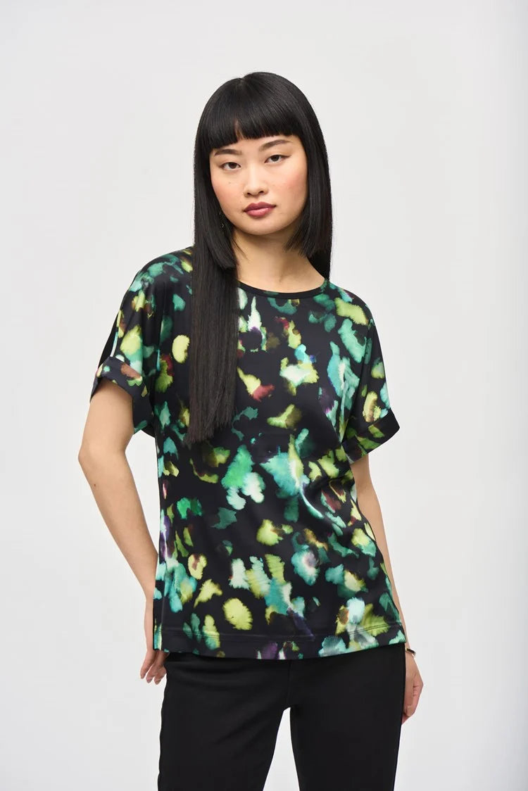 Unbeatable Prices Joseph Ribkoff Satin Front Abstract Print Short Sleeve Top