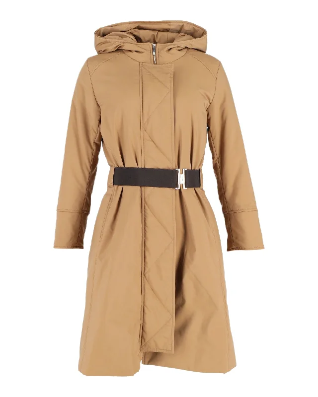 Savings Galore Carolina Herrera Hooded Belted Coat in Beige Polyester