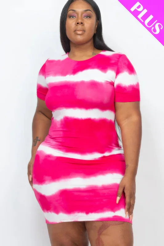 Friends and Family Sale Plus Size Tie-dye Print Bodycon Dress