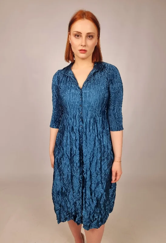 Price Blitz Alquema Steel Blue Meatallic Nehru Coat Dress