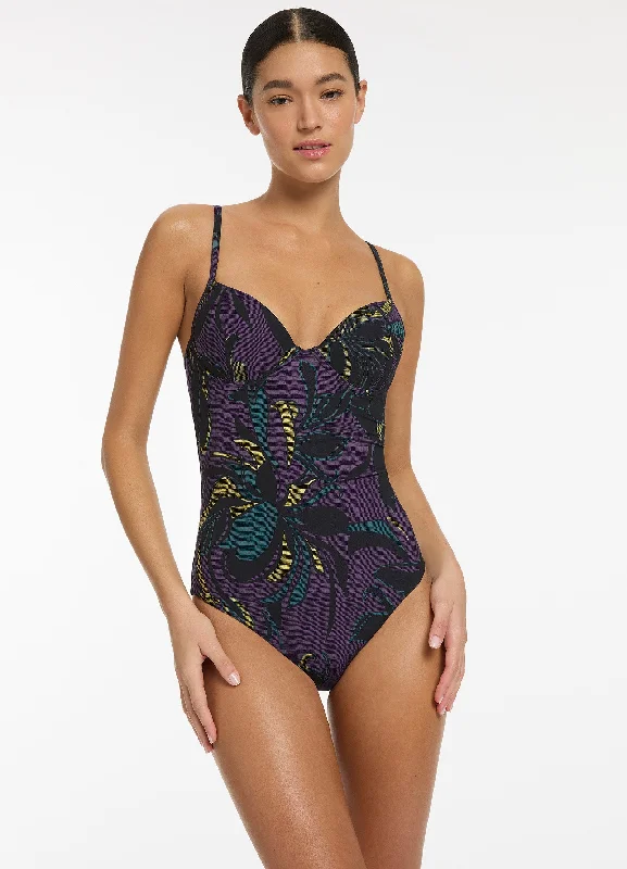 YEAR-End Clearance Midnight Tropical Moulded Underwire One Piece - Amethyst