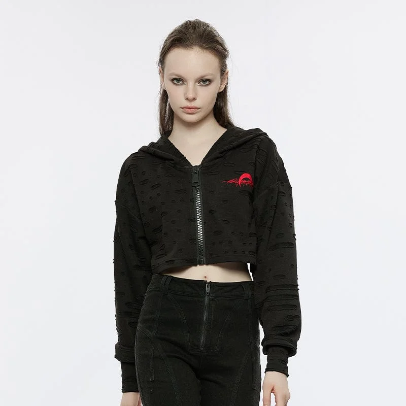 Take Advantage Women's Punk Ripped Short Hoodies