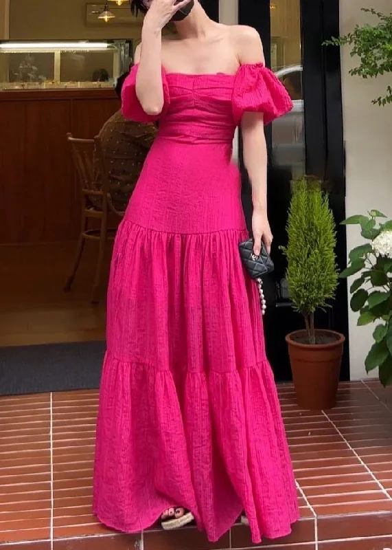 One-DAY Sale Sexy Rose Slash Neck Solid Cotton Long Dresses Summer