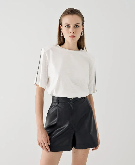 Year-End Sale Access Fashion White Shimmer Top With Rhinestones