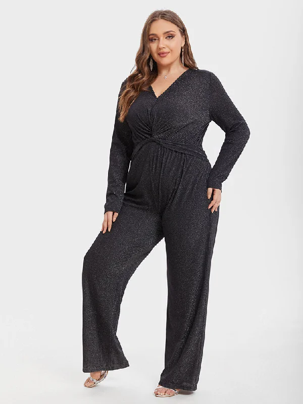 puff sleeve dressV-Neck Twist Front Glitter Jumpsuit