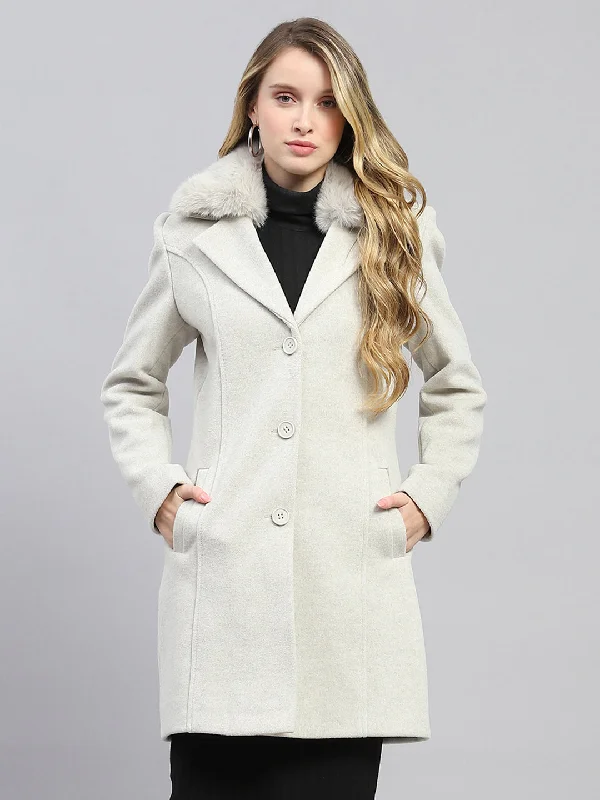 urban coatWomen Grey Solid Collar Full Sleeve Coat