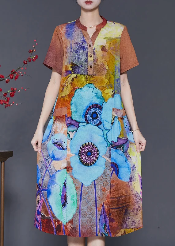 New Arrival Classy Orange V Neck Print Chiffon Maxi Dresses Summer