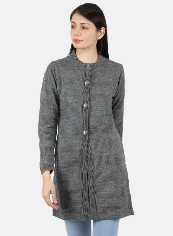 warm outerwearWomen Grey Self Design Coat