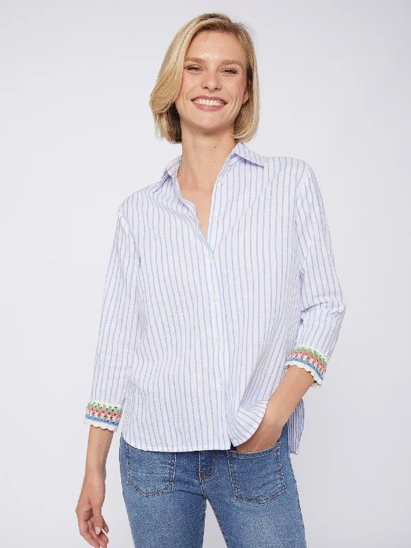 Early Access Vilagallo Sara Linen Blue/White Top