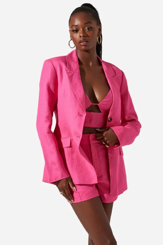 cozy fleece coatASTR The Label Ayra Front Button Blazer in Pink