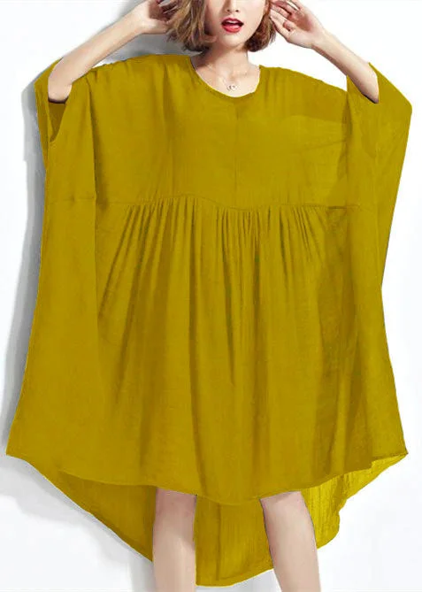 sleek dressNew Yellow Chiffon Dresses Plus Size Clothing Linen Maxi Dress Fine High Waist Batwing Sleeve Clothing