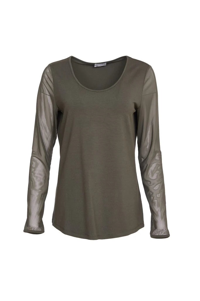 Loyalty Reward Naya Forest Green Long Sleeved Mesh Sleeve Top