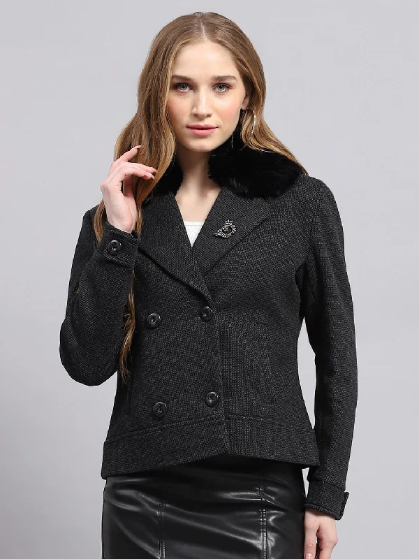 oversized trench coatWomen Black Solid Collar Full Sleeve Coat