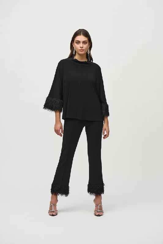 Stock Up and Save Joseph Ribkoff Black Silky Knit Trapeze Top with Novelty Cuffs