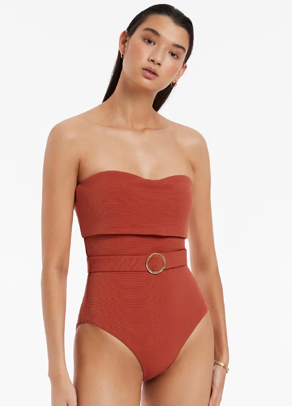 The Best Prices Isla Rib Fold Down Bandeau One Piece - Russet
