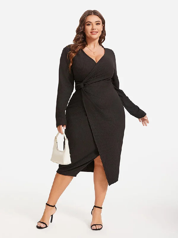 luxury dressSolid Twist Front Wrap Hem Midi Dress