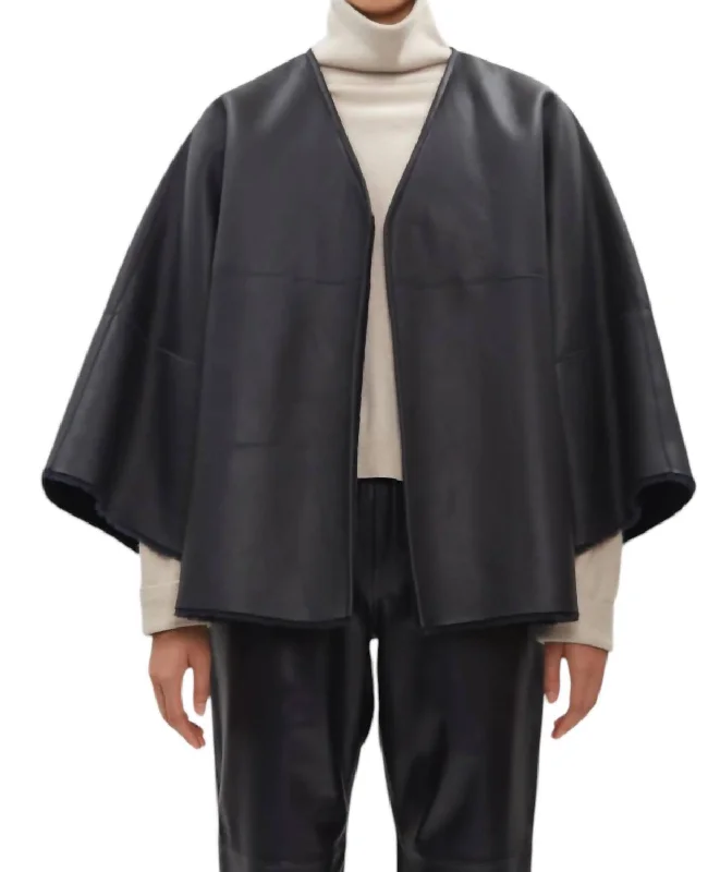 Loyalty Reward V-Neck Open Shearling Coat In Midnight