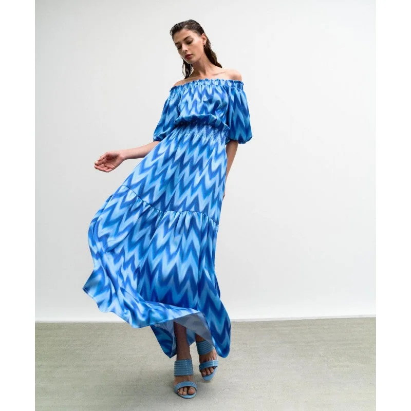 Closeout Access Off The Shoulder Blue/White Detailed Dress