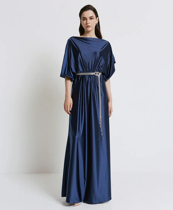 modern dressAccess Fashion Navy Maxi Dress With Asymmetric Sleeves